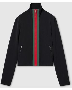 Gucci Stretch Nylon Zip Jacket With Web, Ready-To-Wear - Black