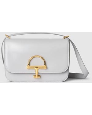 Gucci 〔グッチ シエナ〕スモール ショルダーバッグ, グレー, レザー - ホワイト