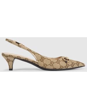 Gucci Horsebit Gg Canvas Slingback Pump - Blue