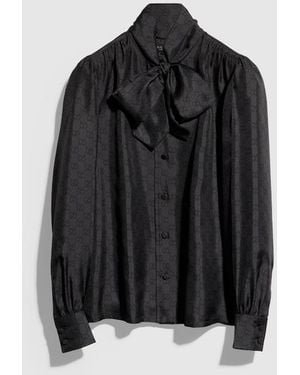 Gucci Printed Silk Twill Shirt With Bow - Black