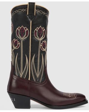 Gucci Boot With Embroidery - Brown