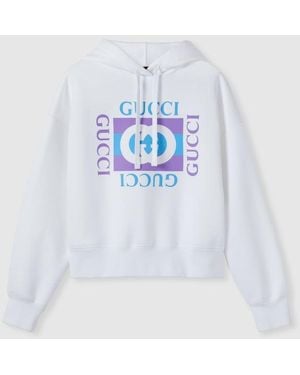 Gucci プリント コットン フーデッド スウェットシャツ, ホワイト, ウェア