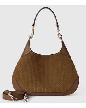 Gucci 〔グッチ B〕ラージ ショルダーバッグ, ブラウン, スエード
