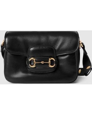 Gucci 〔グッチ ホースビット 1955〕ミニ ショルダーバッグ, ブラック, レザー