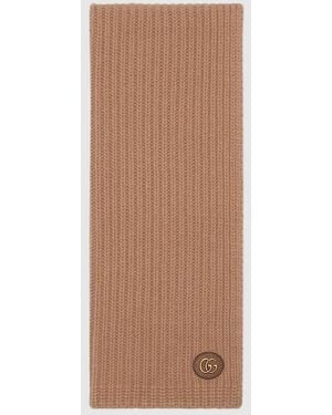 Gucci ダブルG付き ウール ニット スカーフ, ベージュ, ウール - ブラウン