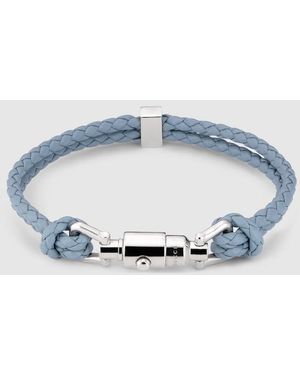 Gucci Braided Bracelet With Piston Detail, Size Xl, Leather - Blue