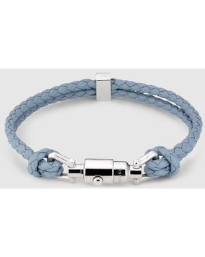 Gucci Braided Bracelet With Piston Detail, Size Xl, Leather - Blue