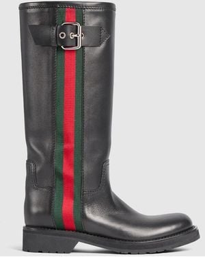Gucci Biker Boot With Web, Uk - Black