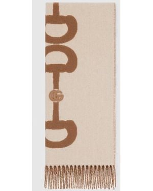 Gucci Wool Cashmere Scarf With Intarsia - Natural