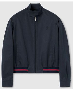 Gucci Cotton Twill Zip Jacket With Web - Blue