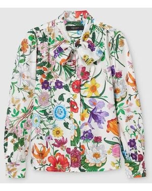 Gucci Printed Silk Twill Shirt With Bow - Multicolor