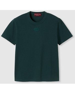 Gucci Cotton T-Shirt With Gg Incrocio Logo Detail - Green