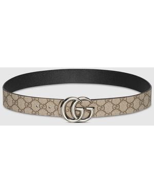 Gucci ダブルG リバーシブル ベルト, ベージュ, ファブリック - ブラック