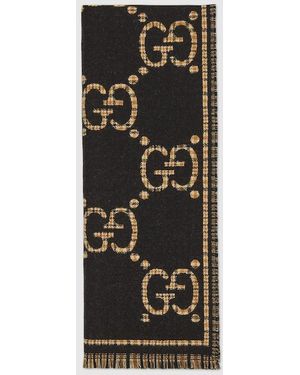 Gucci チェック Ggウール スカーフ, ブラック, ウール