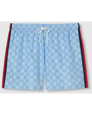 Gucci プリント テクニカルポプリン スイムショートパンツ, ブルー, ウェア