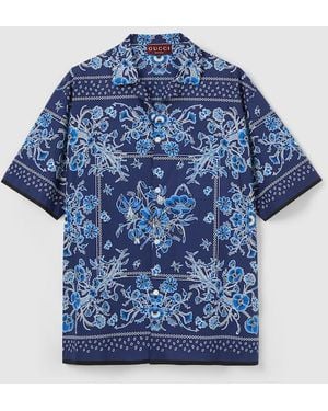 Gucci Printed Cotton Poplin Bowling Shirt - Blue