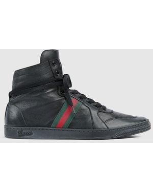 Gucci Stretch High-Top Sneaker, Leather - Black