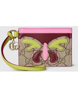 Gucci Card Case With Double G And Butterfly - Pink