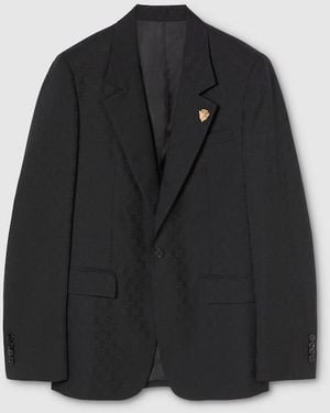 Gucci Single-Breasted Gg Wool Jacket - Black