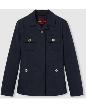 Gucci エンブロイダリー コットンキャンバス ジャケット, ブルー, ウェア