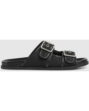 Gucci Gg Logo Plaque Buckle Straps Sandals in Black for Men | Lyst