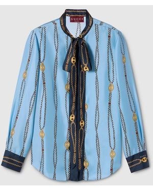 Gucci Printed Silk Twill Shirt, Ready-To-Wear - Blue