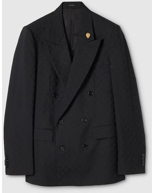 Gucci Double-Breasted Gg Wool Jacket - Black