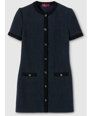 Gucci Wool Textured Tweed Dress, Ready-To-Wear - Blue