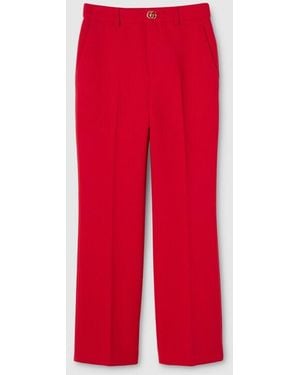 Gucci Crêpe Wool Pants With Double G Button - Red