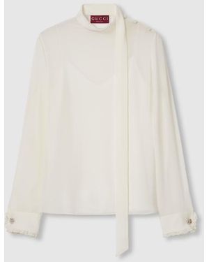 Gucci シルクジョーゼット トップ, ニュートラル, ウェア - ホワイト