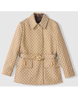 Gucci Gg Cotton Canvas Fabric Coat, Size 40 It, Ready-To-Wear - Natural