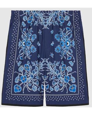 Gucci プリント コットンポプリン ショートパンツ, ブルー, ウェア