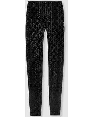 Gucci Gg Crystal Embroidered Leggings, Size Xxs, Ready-To-Wear - Black