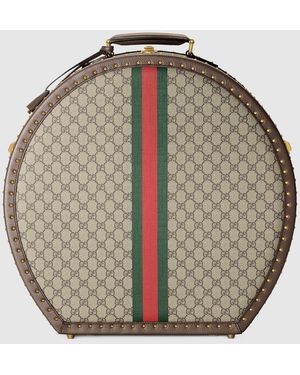 Gucci ウェブ ストライプ付き Savoy ラージ ハットケース, ブラウン, Ggキャンバス - メタリック