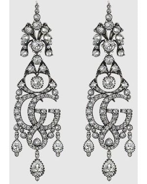 Gucci Gg Marmont Crystal Chandelier Earrings - White