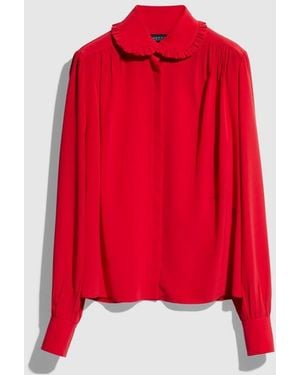 Gucci Silk Crêpe De Chine Shirt With Embroidery, Size 46 It, Ready-To-Wear - Red