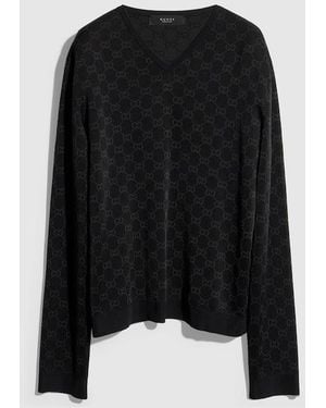 Gucci Fine Knit Viscose Gg Jacquard Sweater, Size S, Ready-To-Wear - Black