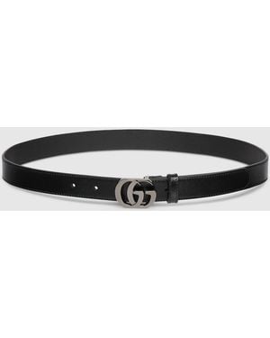 Gucci Cut Gg Marmont Thin Belt, Size 70, Leather - Black