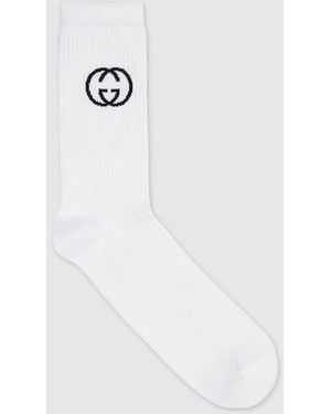 Gucci Cotton Socks With Interlocking G, Size M, Fabric - White