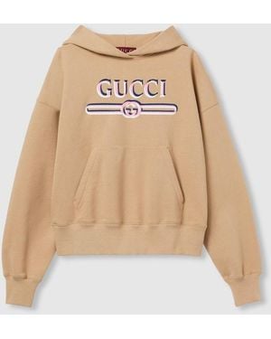 Gucci プリント コットン フーデッド スウェットシャツ, ベージュ, ウェア - ナチュラル