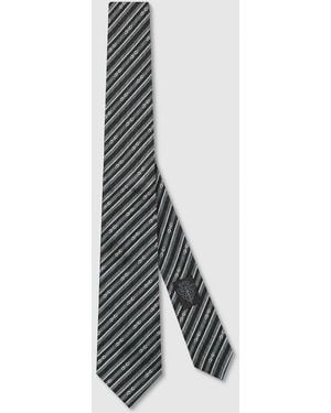 Gucci Striped Horsebit Silk Jacquard Tie - Gray