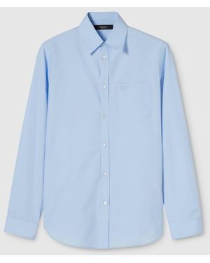 Gucci Cotton Poplin Shirt With Embroidery, Size 15 - Blue