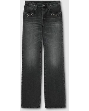Gucci Cotton Denim Pants With Horsebit - Gray