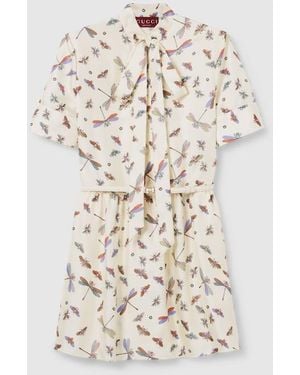 Gucci Printed Silk Twill Dress, Size 40 It, Ready-To-Wear - Natural
