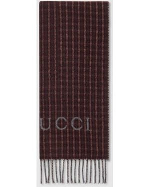 Gucci Tartan Cashmere Wool Scarf, Wool - Brown