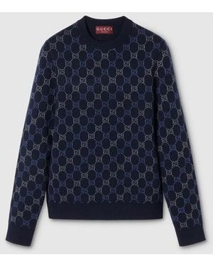 Gucci Gg Double Wool Knit Sweater, Ready-To-Wear - Blue