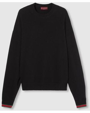 Gucci ウェブ ストライプ トリム カシミアウール セーター, ブラック, ウェア