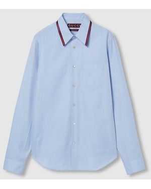 Gucci Oxford Cotton Shirt With Web - Blue