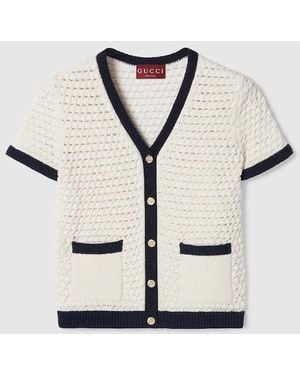 Gucci ファインコットン クロシェ カーディガン, ホワイト, ウェア