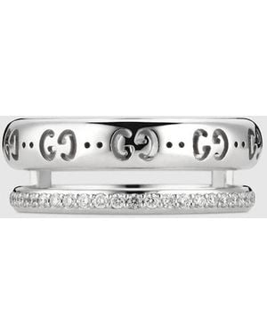 Gucci Icon 18K Diamond Gg Ring - White